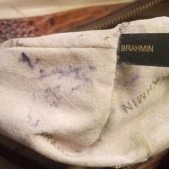 BRAHMIN " Lacy " Pecan Tri Color Multi Texture Small Hobo Shoulder Bag Purse. - Picture 11 of 13